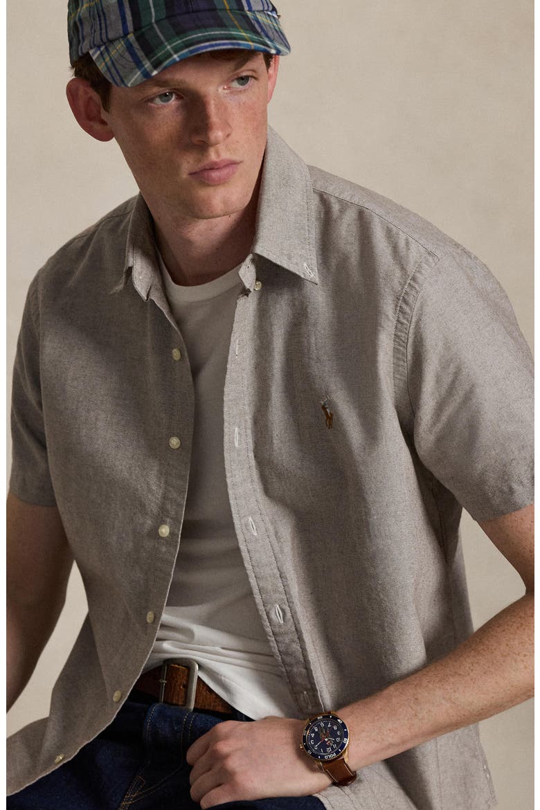 Classic Fit Short Sleeve Button-Down Oxford Shirt, Alternate, color, NUTMEG BRWN