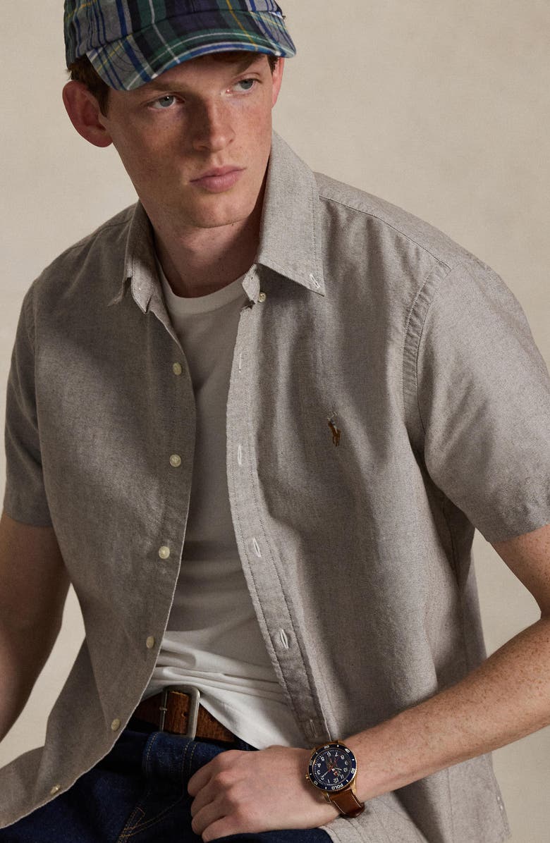 Polo Ralph Lauren Classic Fit Short Sleeve Button-Down Oxford Shirt, Alternate, color, Nutmeg Brwn