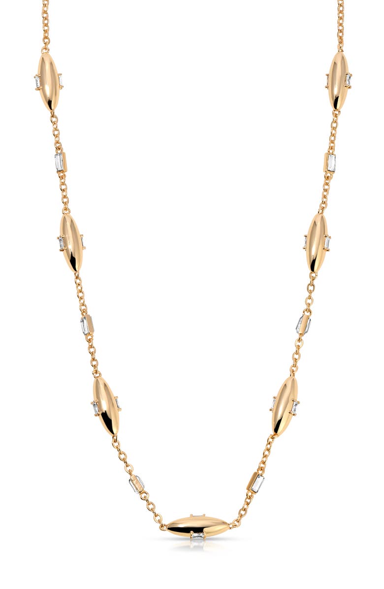 Ettika Baguette Cubic Zirconia Oval Station Necklace, Main, color, Gold