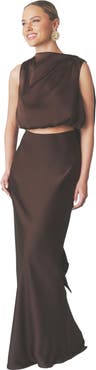 Six Stories Satin Drape Detail High Neck Top