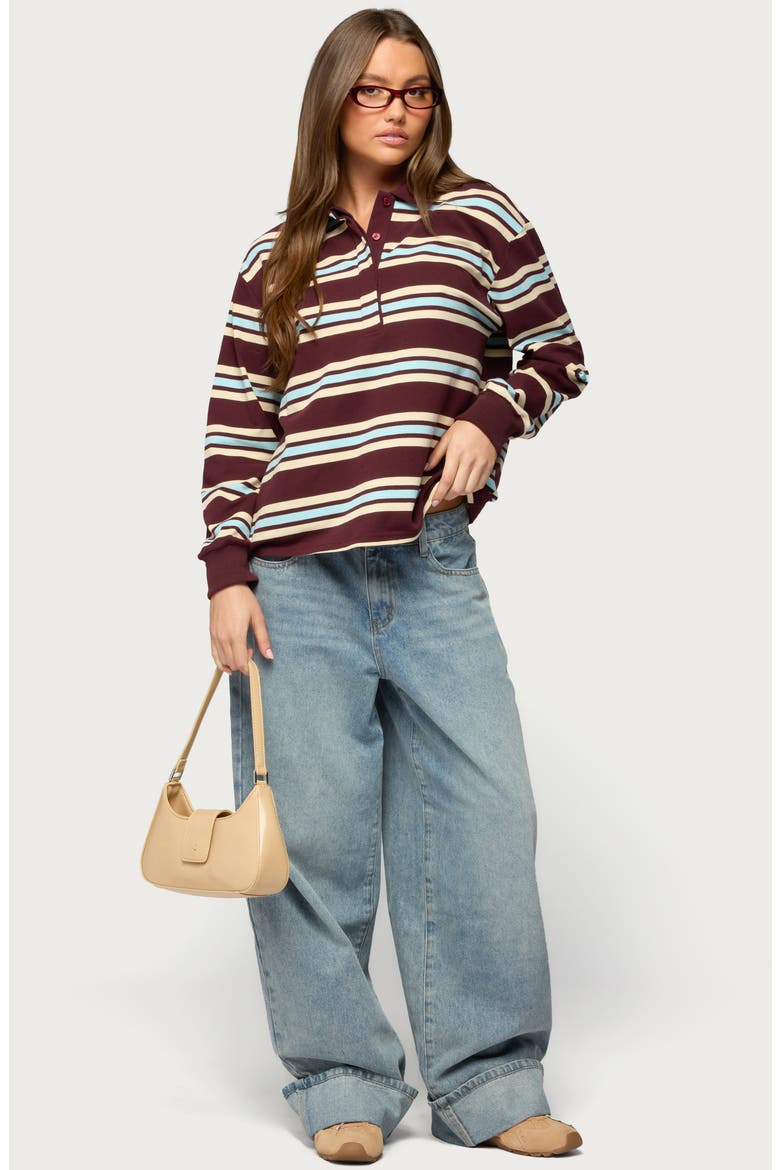 Renya Stripe Rugby Shirt, Alternate, color, BURGUNDY