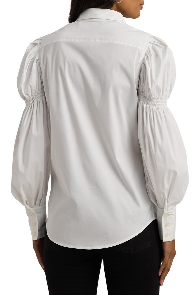 Blouson Sleeve Cotton Blend Shirt, Alternate, color, WHITE