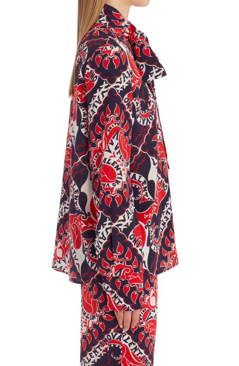 Valentino Garavani Bandana Print Tie Neck Silk Blouse, Alternate, color,