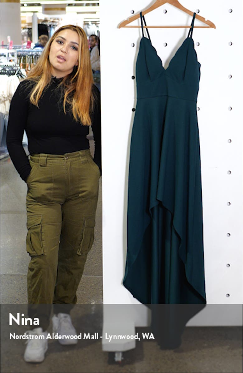 Scallop Plunge Neck High/Low Dress, sales video thumbnail