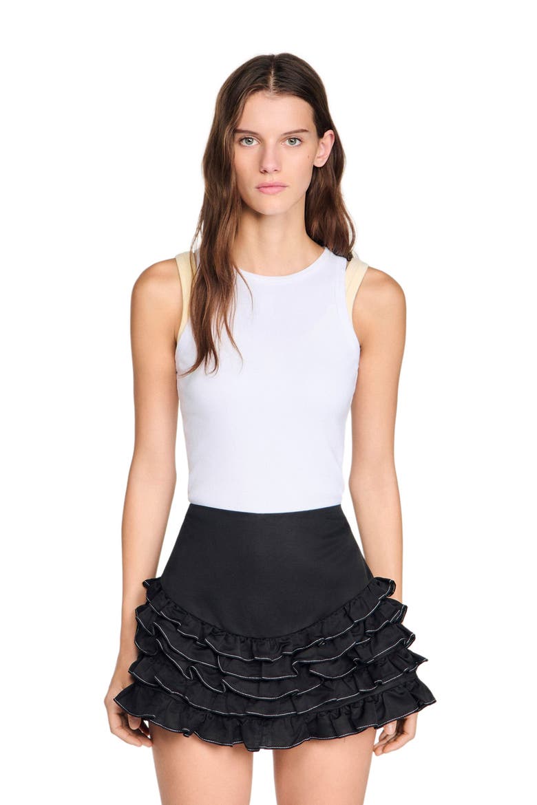 Ruffled skort with topstitching, Main, color, Black