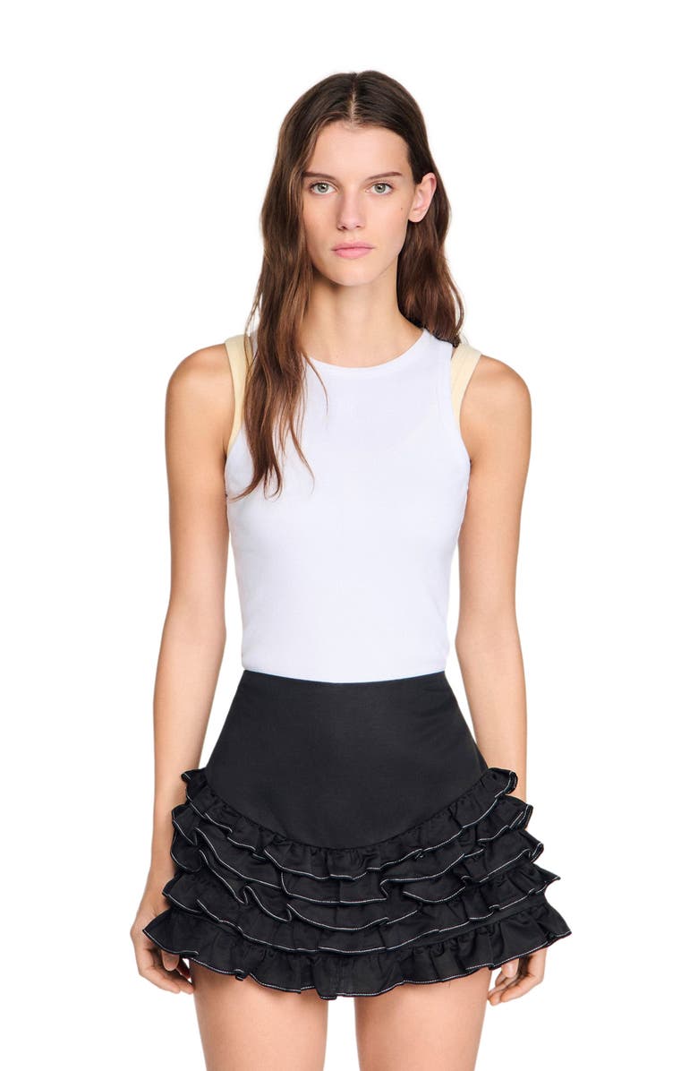 SANDRO Ruffled skort with topstitching, Main, color, Black