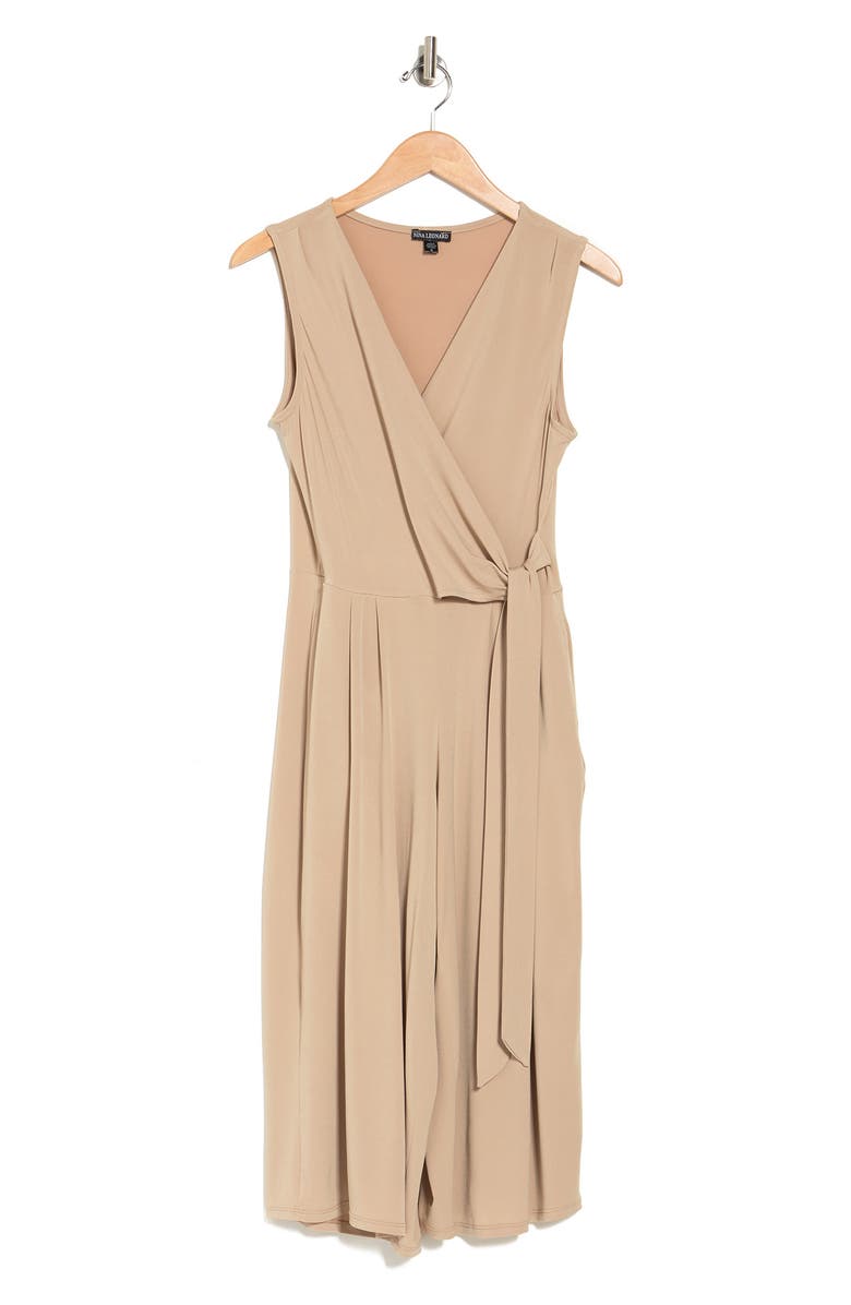 Nina Leonard Surplice Wrap Crop Jumpsuit, Alternate, color, New Camel