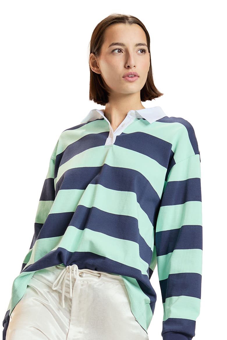 Striped Cotton Rugby Shirt, Alternate, color, Navy