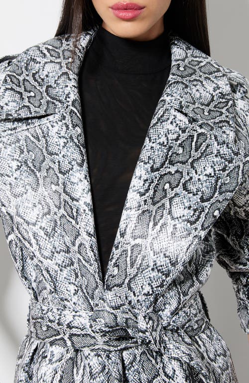 Alice And Olivia Jarrett Vegan Snake Strong Shoulder Maxi Coat In Off White/black Python