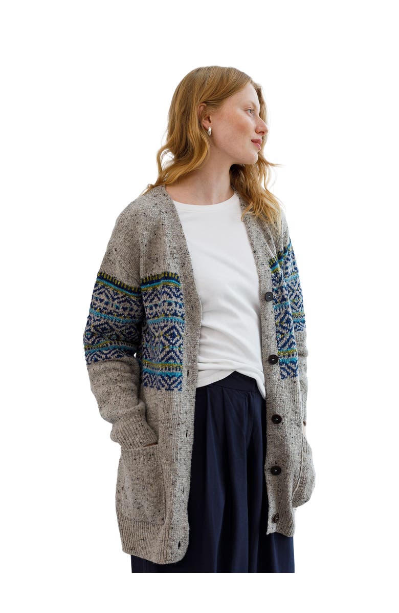 Celtic & Co. Warm Cardigan with Fair Isle Pattern, Boyfriend Fit, Main, color, Oatmeal Fleck