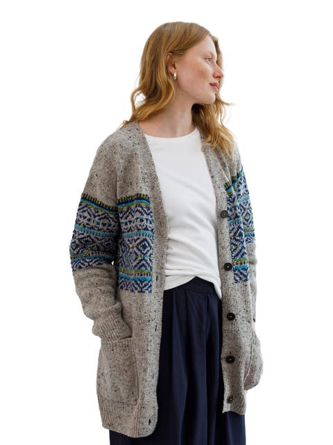 Warm Cardigan with Fair Isle Pattern, Boyfriend Fit