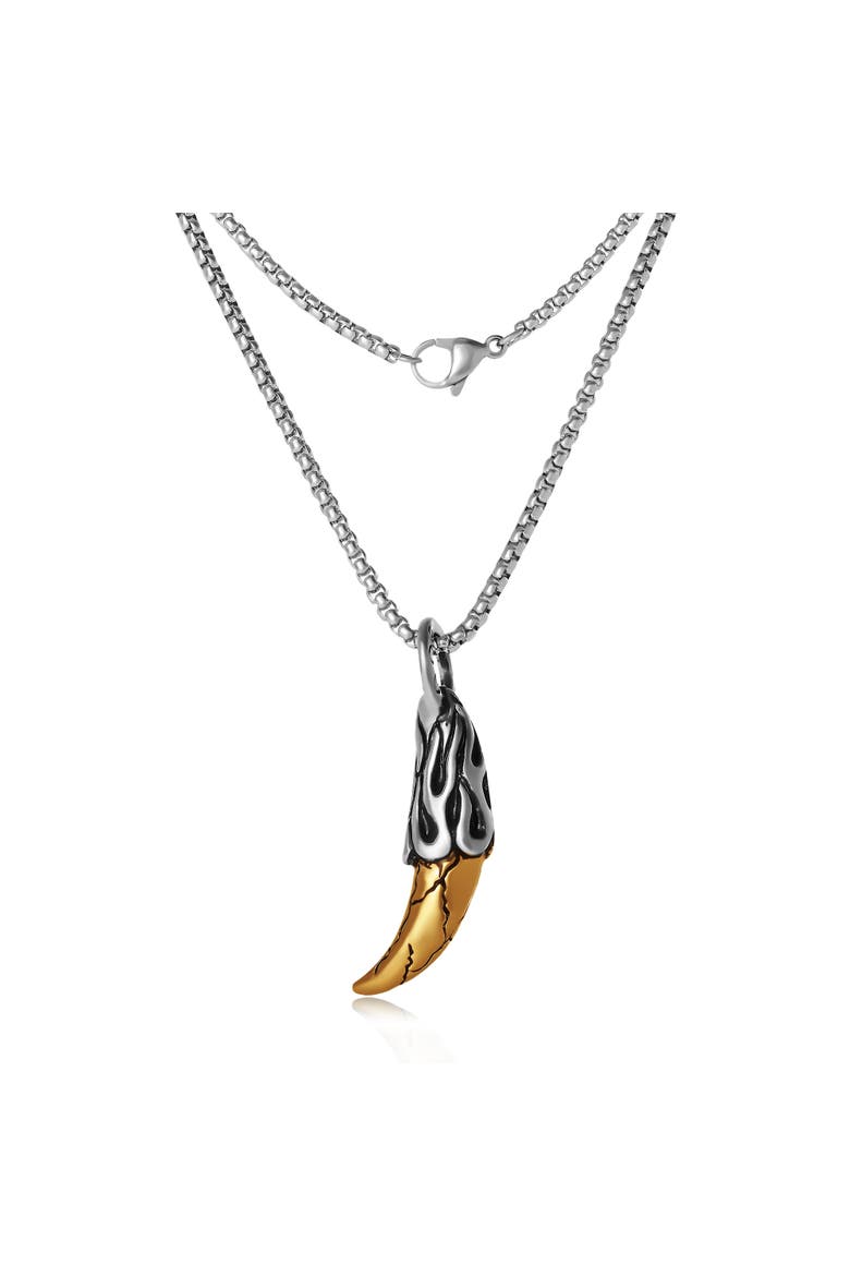 Men's Claw Pendant Necklace, Two-Tone Stainless Steel on 22'' Box Chain, Alternate, color, Silver