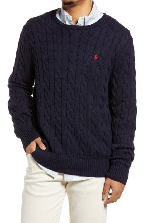 Cable Knit Cotton Crewneck Sweater
