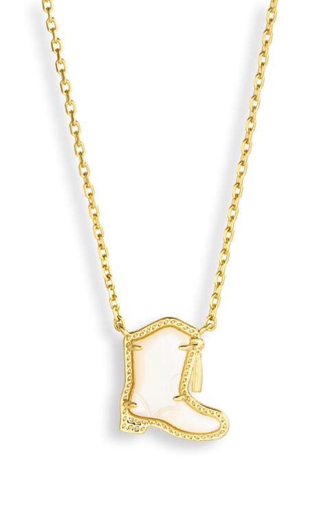 Drill Team Boot Mother of Pearl Pendant Necklace