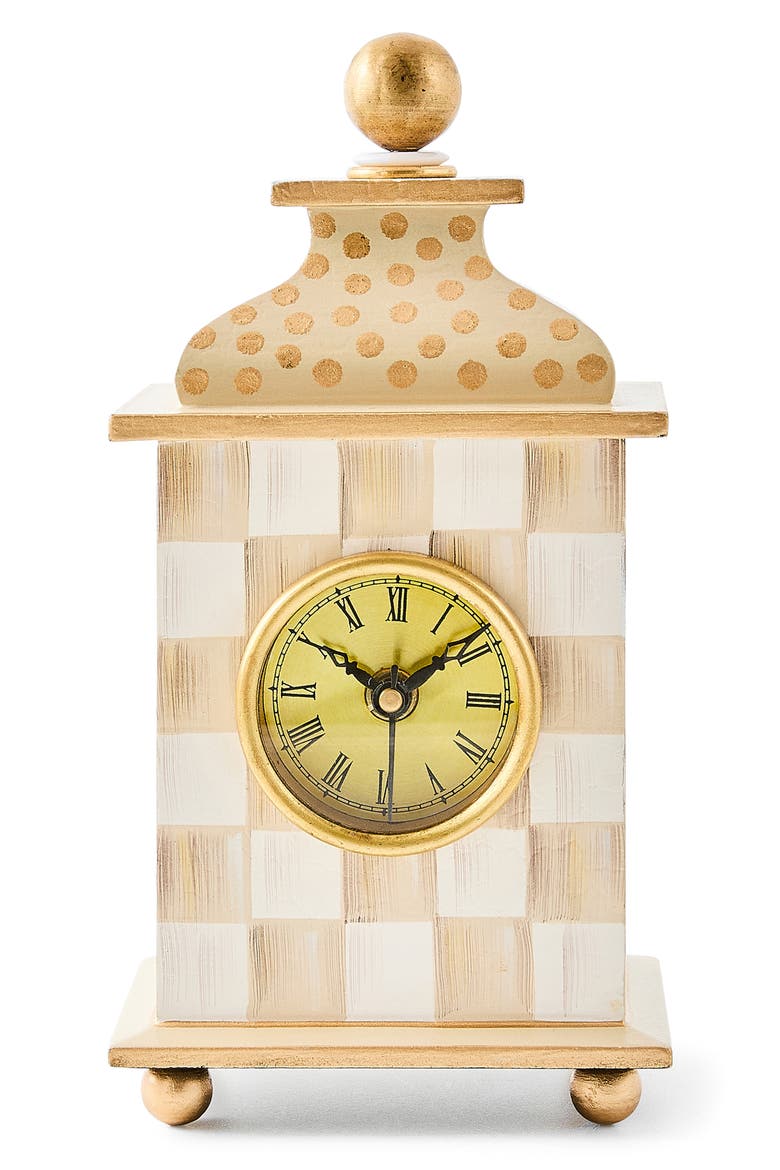 Mocha Check Desk Clock, Main, color, BEIGE/WHITE