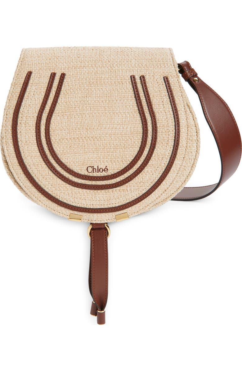 Chloé Medium Marcie Faux Raffia & Leather Saddle Bag, Main, color, Hot Sand