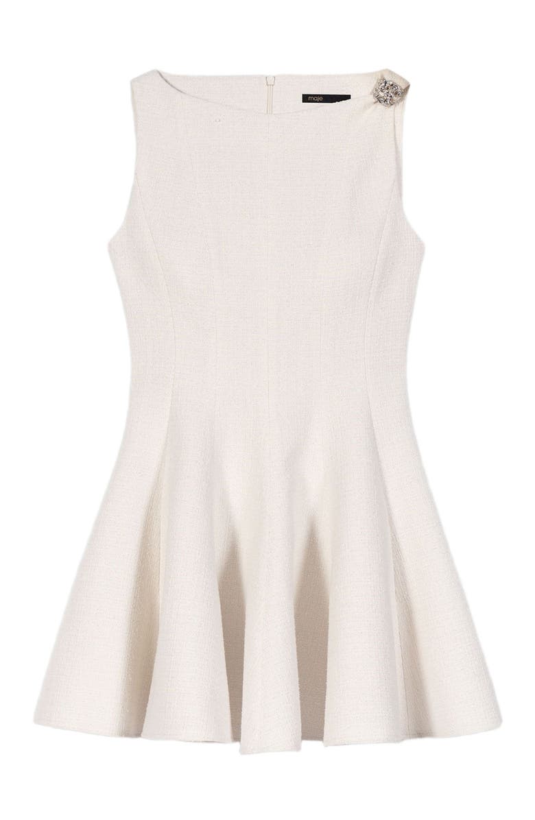 maje Short flared tweed dress, Alternate, color, Ecru