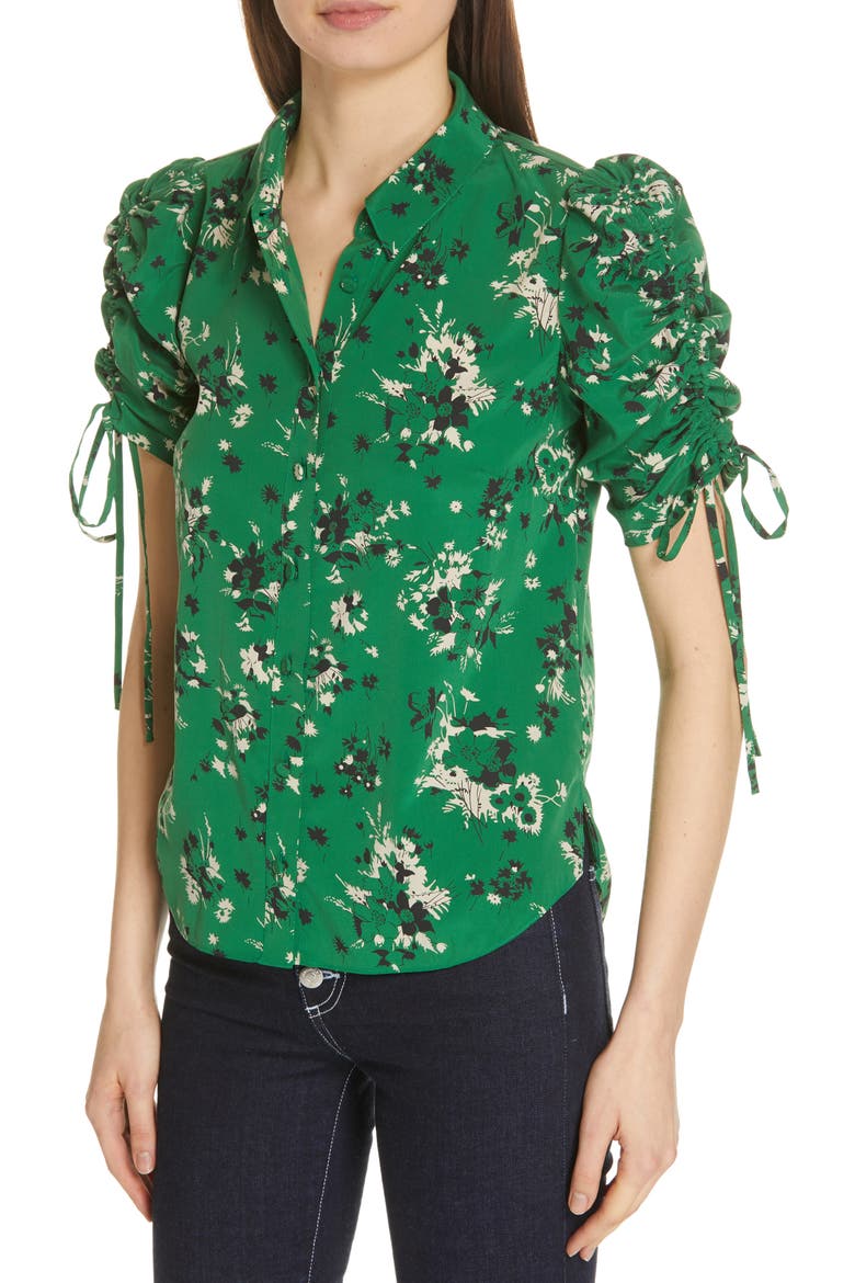 Carmine Ruched Sleeve Blouse, Alternate, color, GREEN MULTI