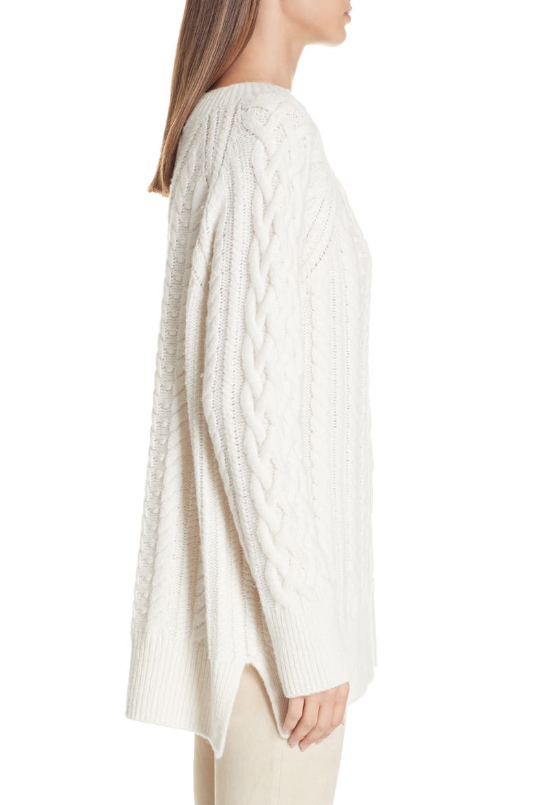 Cable Stitch Tunic Sweater, Alternate, color, OFF WHITE