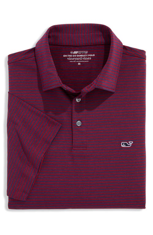 Vineyard Vines Stripe Sankaty Short Sleeve Performance Polo In Burgundy