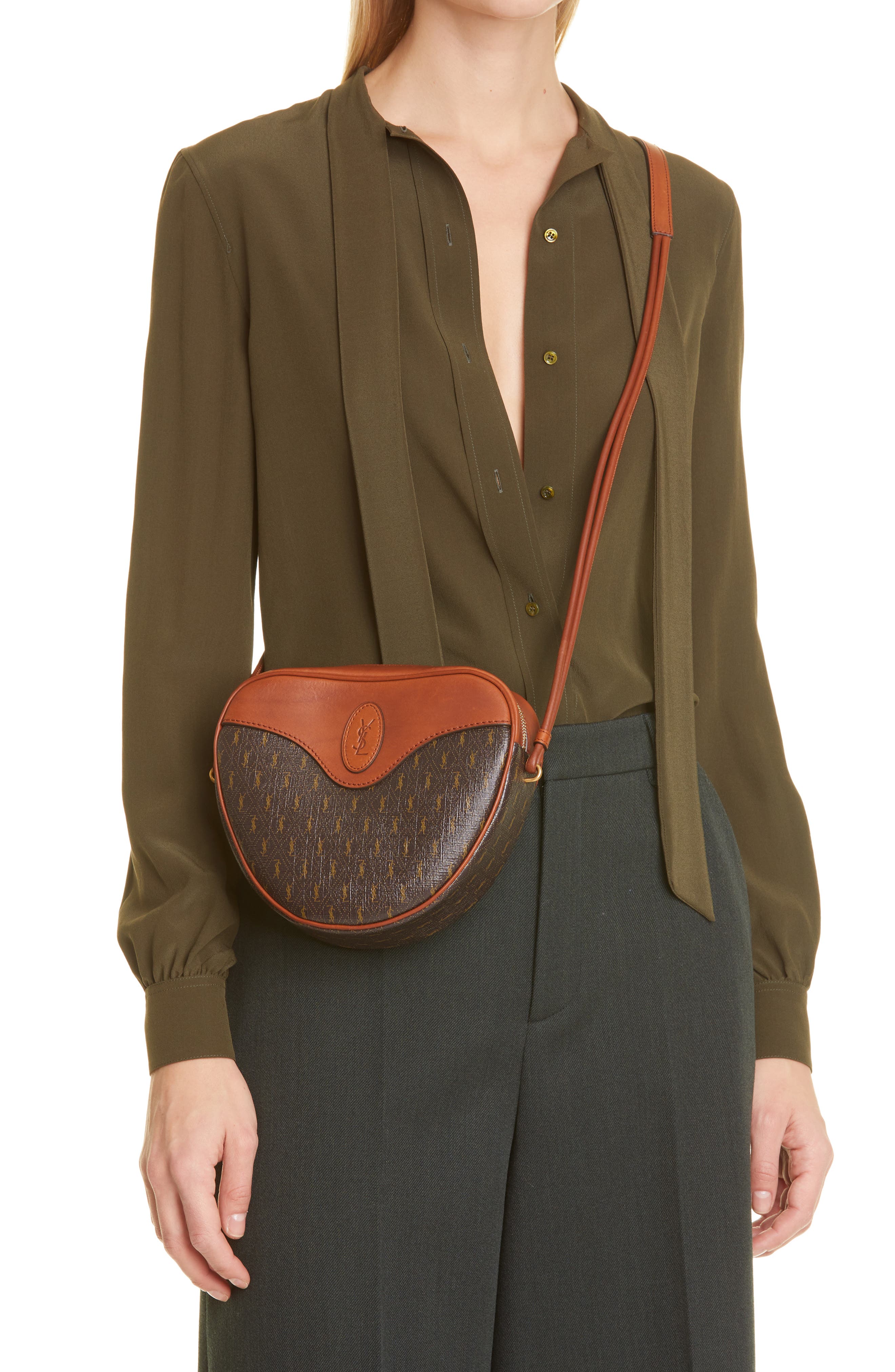 Saint Laurent Monogram Coeur Canvas Crossbody Bag, Alternate, color, 