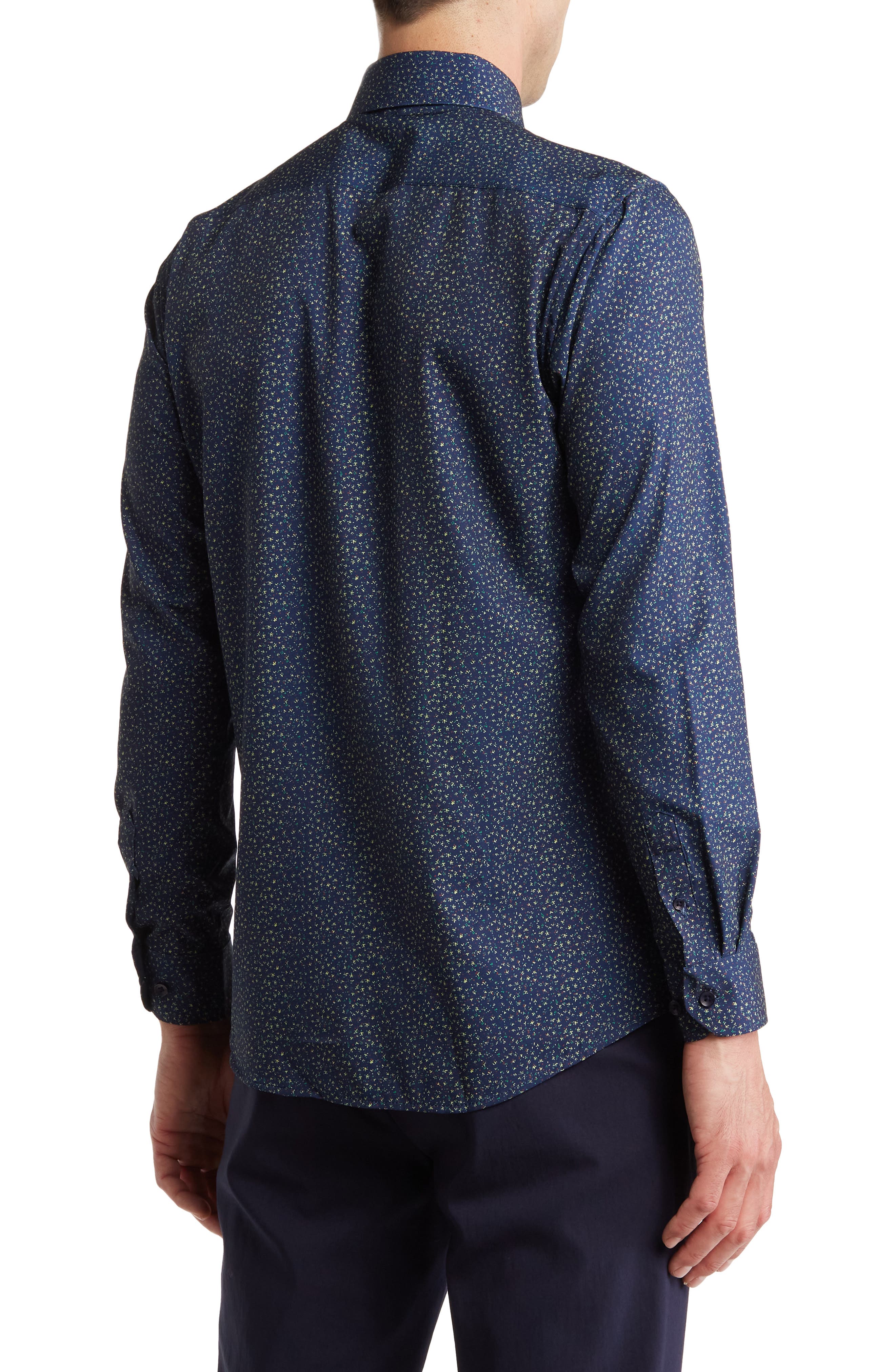 Slim Fit Flower Print Performance Button-Up Shirt - image 2