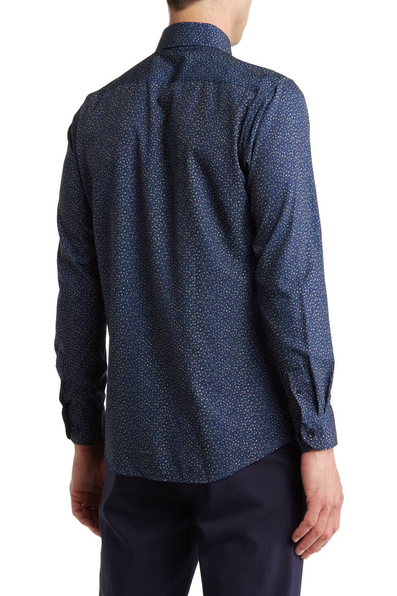 Slim Fit Flower Print Performance Button-Up Shirt, Alternate, color, NAVY