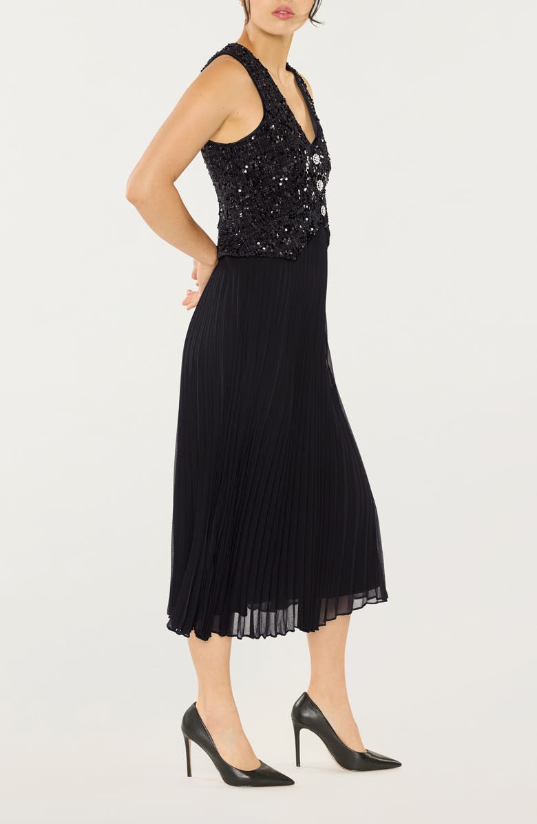 LIKELY Dorothea Sequin Pleated Sleeveless Midi Dress, Alternate, color, Black