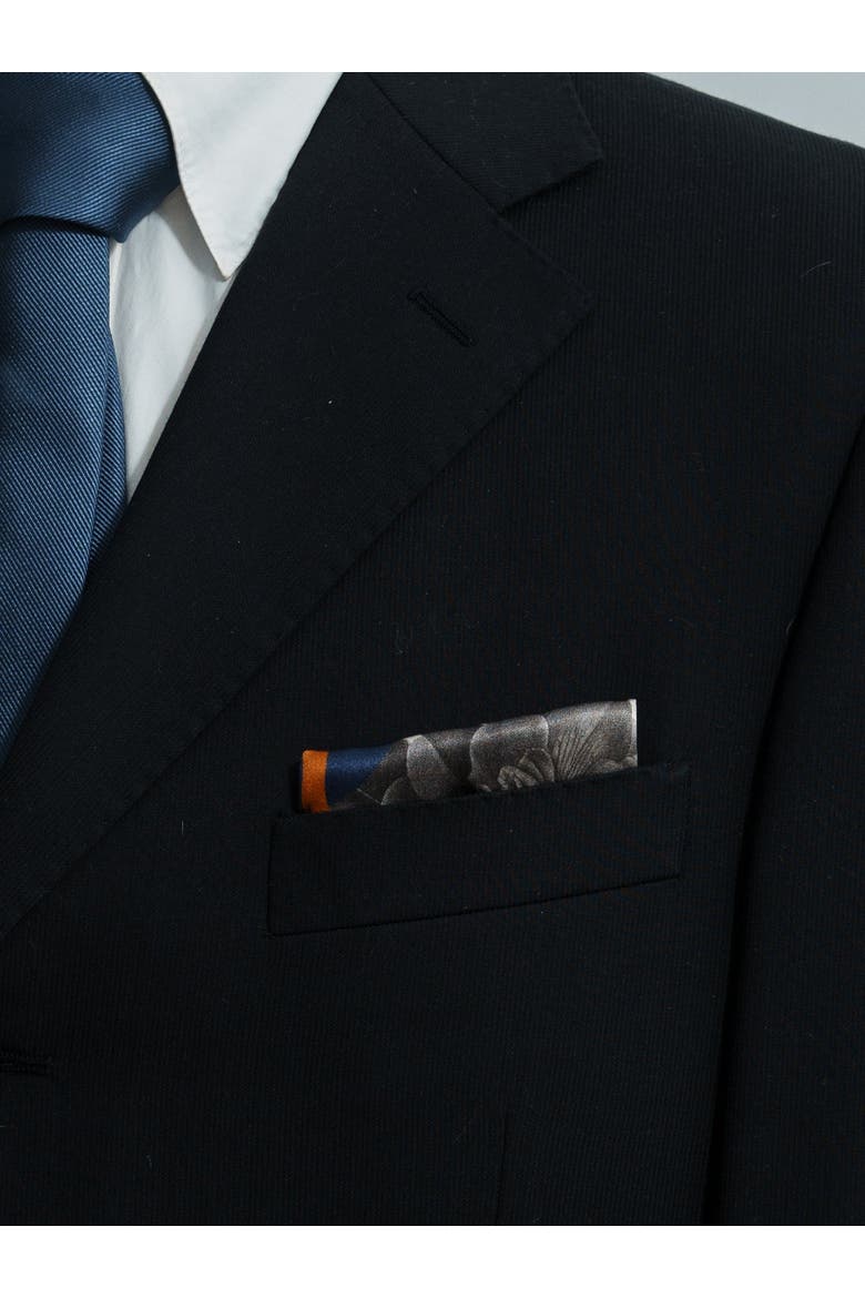 Noir Floral Silk Pocket Square, Alternate, color, Orange