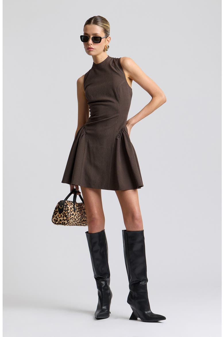 Sleeveless Flounce Minidress, Alternate, color, BROWN CHECK
