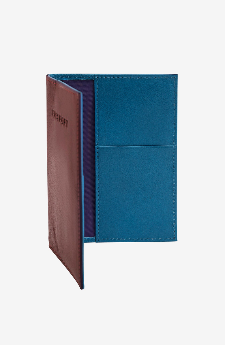 Tusk Siam Passport Cover, Alternate, color, Chocolate / Blue