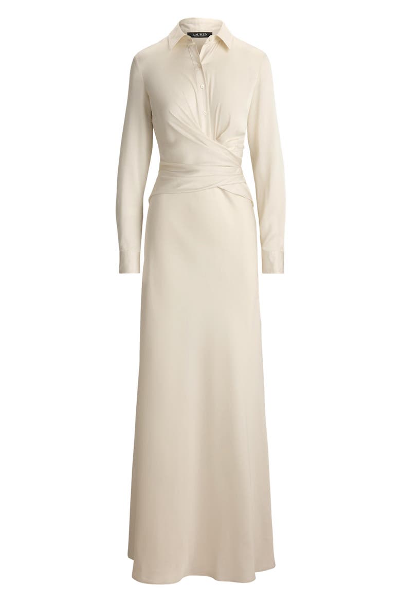 Featherweight Satin Charmeuse Shirtdress Gown, Alternate, color, MASCARPONE CREAM