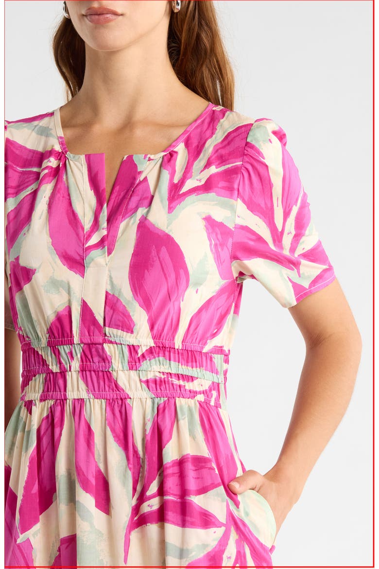 Short Sleeve Tiered Maxi Dress, Alternate, color, BONE ROSE VIOLET LEAF