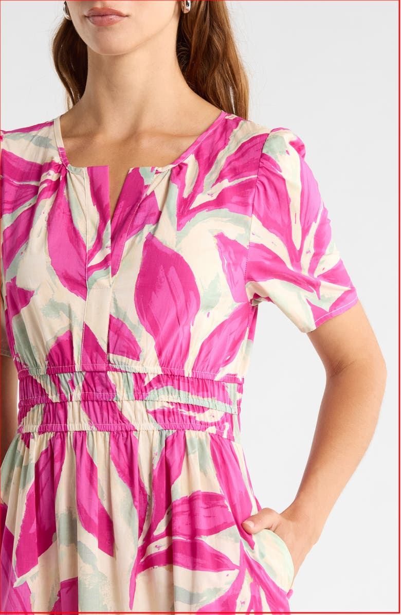 MELLODAY Short Sleeve Tiered Maxi Dress, Alternate, color, Bone Rose Violet Leaf