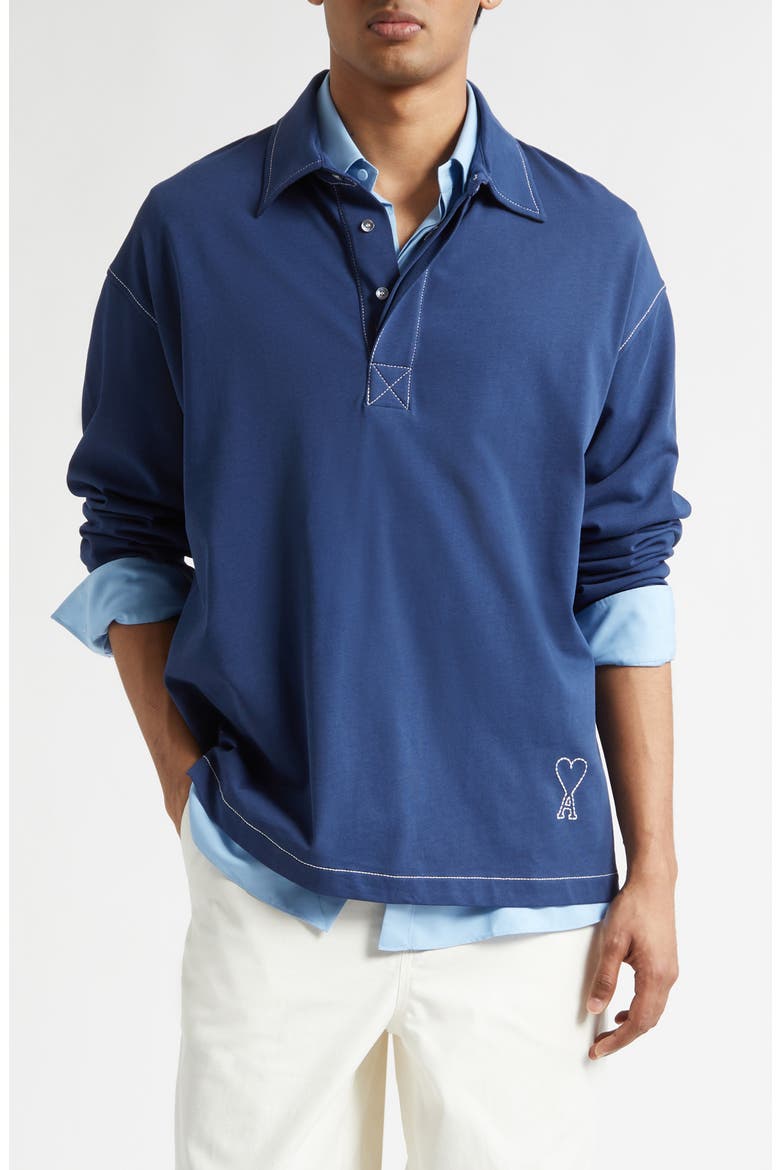 Oversize Long Sleeve Polo, Main, color, ENCRE