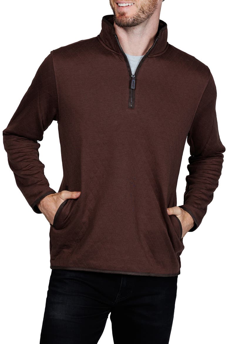 Quilted Quarter Zip Pullover, Alternate, color, CHOCOLATE