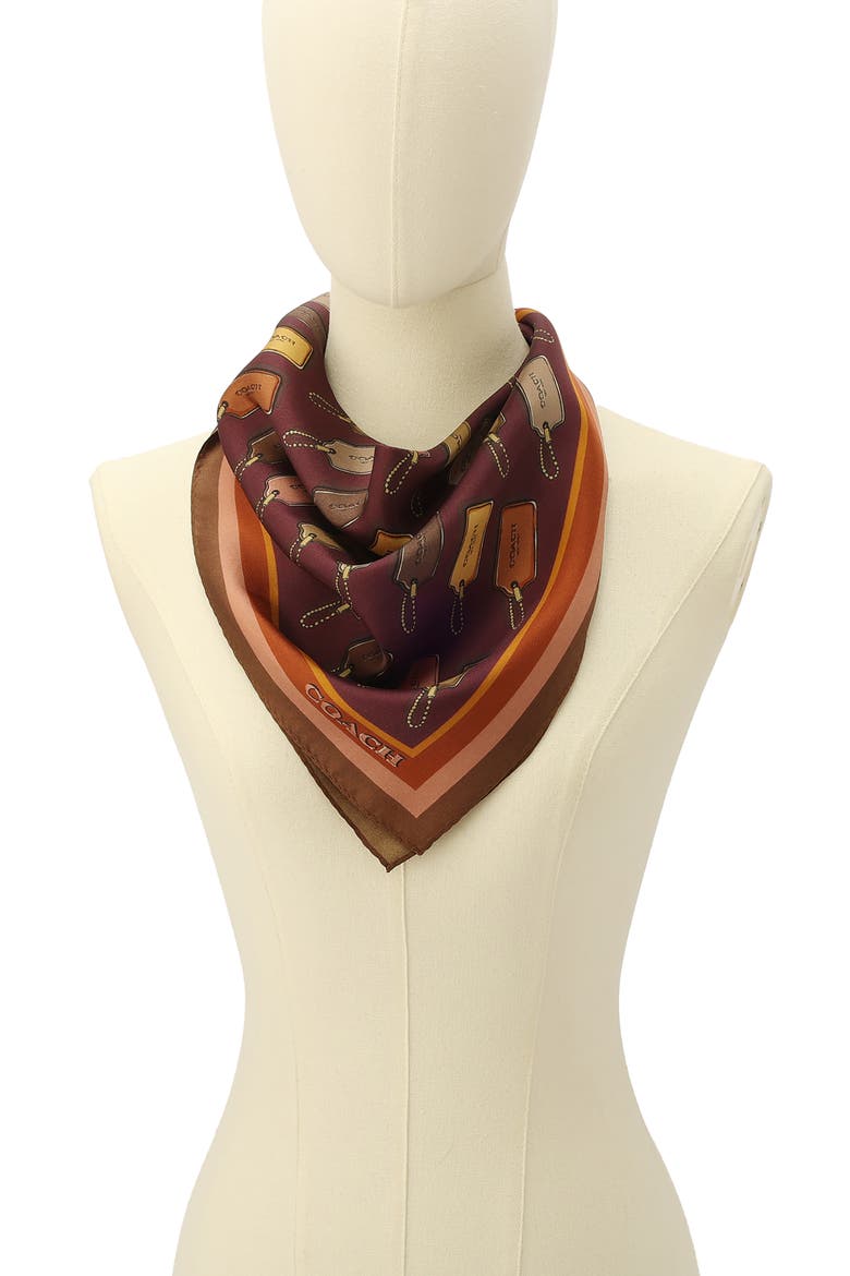 Hangtag Print Silk Square Scarf, Alternate, color, DARK WINE/ MULTI
