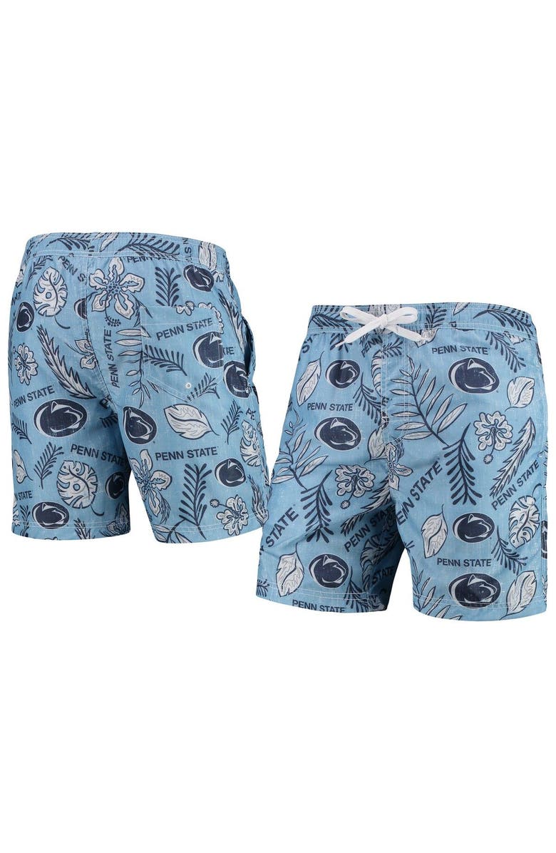 Wes & Willy Men's Wes & Willy Light Blue Penn State Nittany Lions Vintage Floral Swim Trunks, Alternate, color,