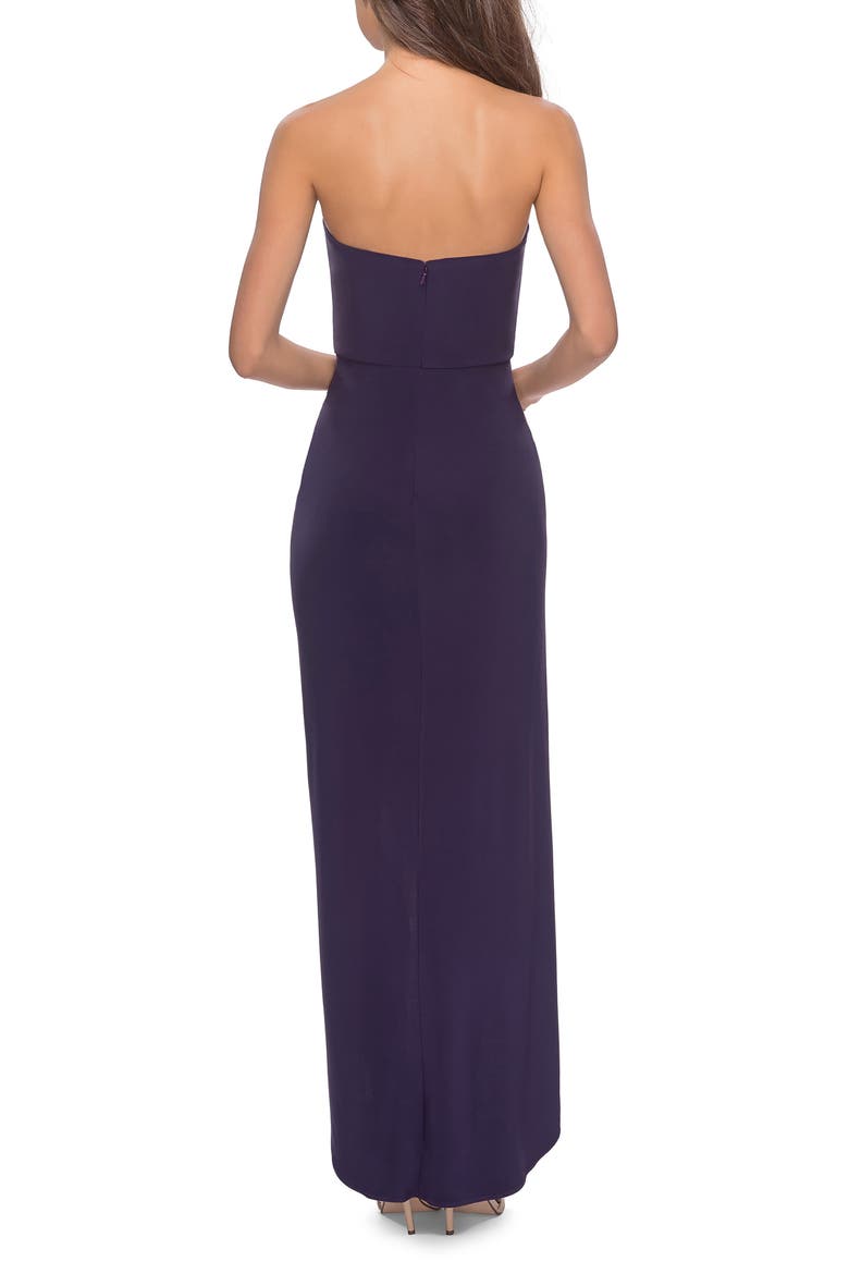 Strapless Ruched Soft Jersey Gown, Alternate, color, DARK PURPLE