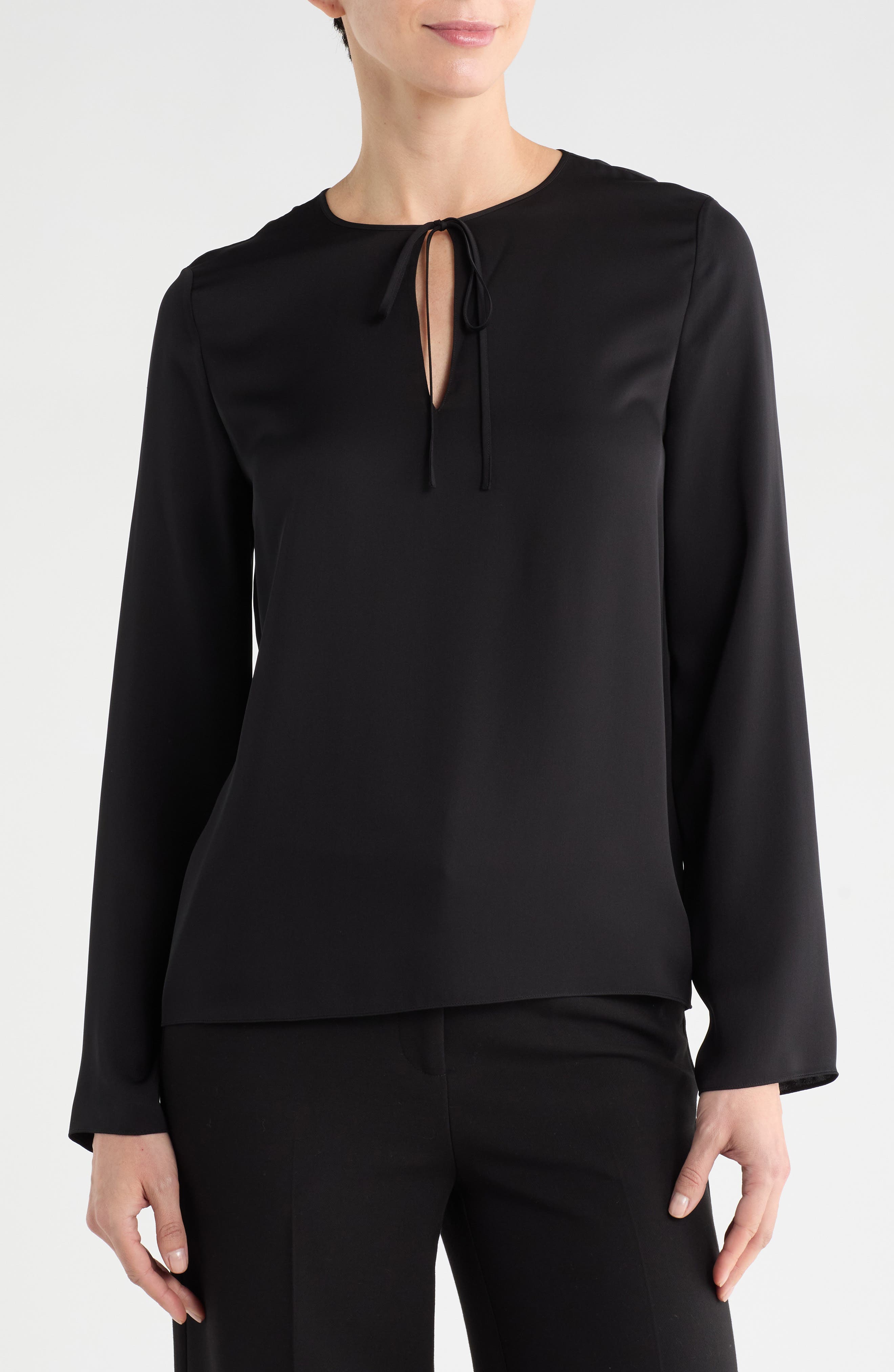 Theory Tie Neck Long Sleeve Silk Georgette Top
