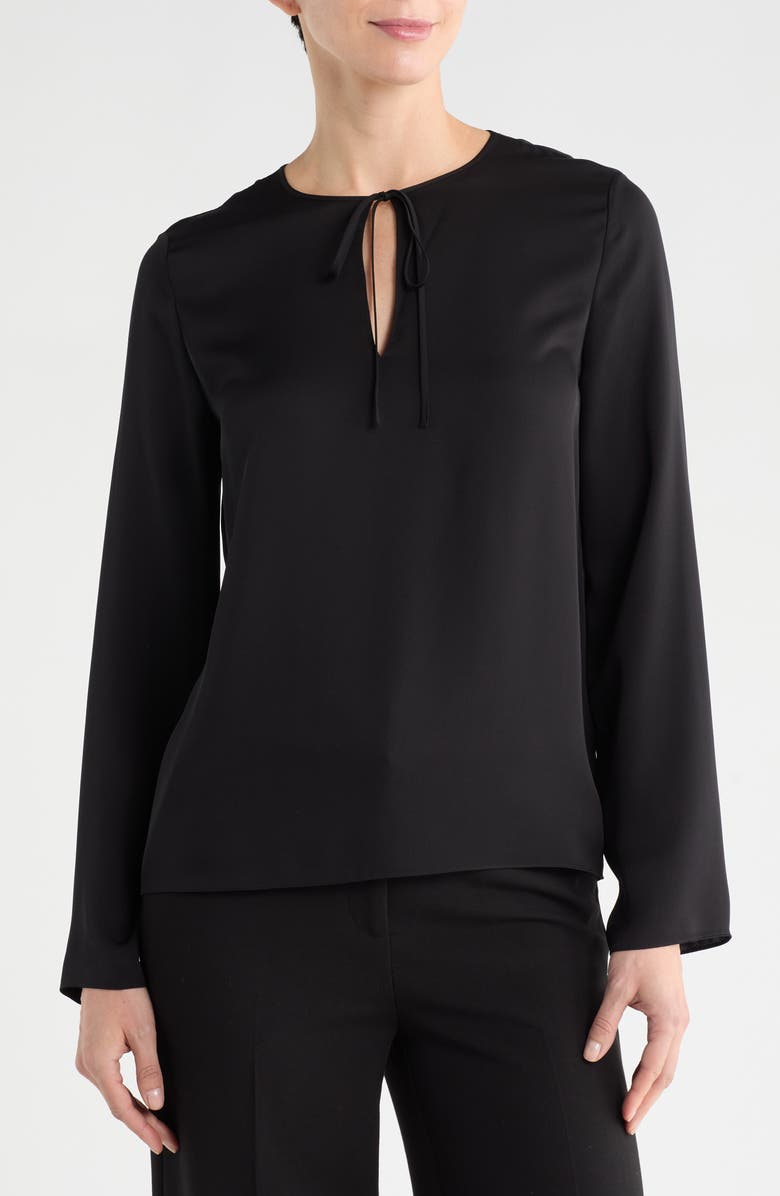 Theory Tie Neck Long Sleeve Silk Georgette Top, Main, color, Black