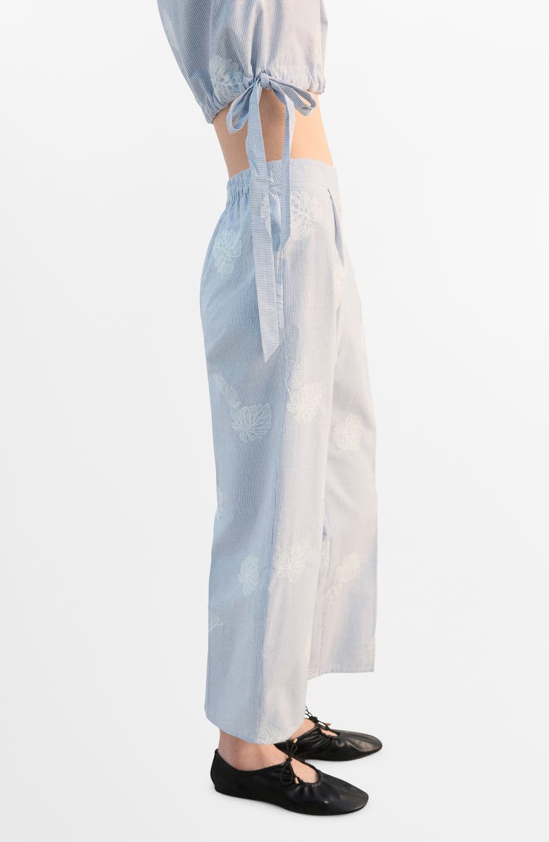 MANGO Embroidered Stripe Pants, Alternate, color, Blue