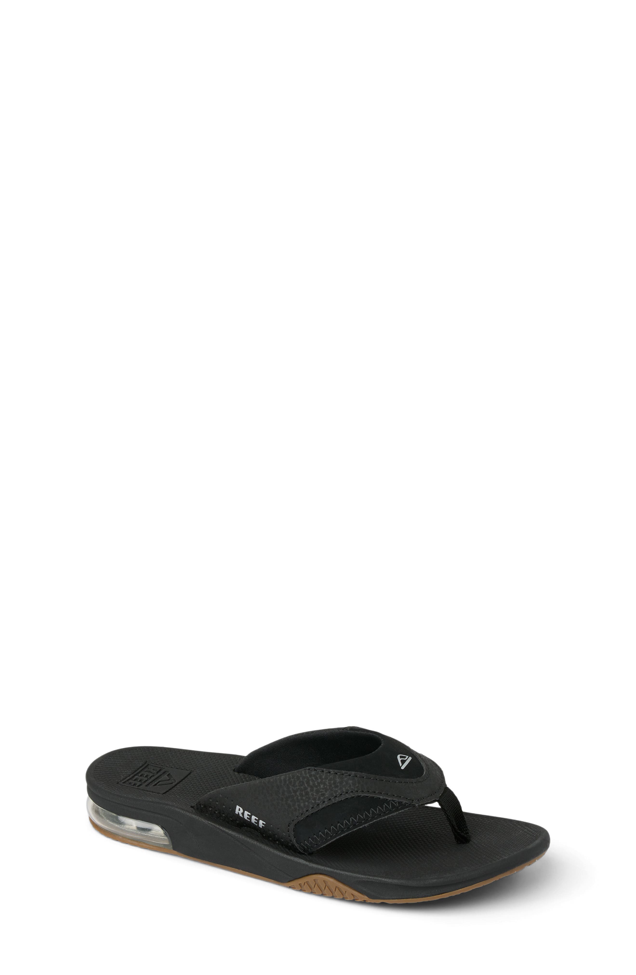 Reef Kids' Fanning Flip Flop, Main, color, Black/ Silver