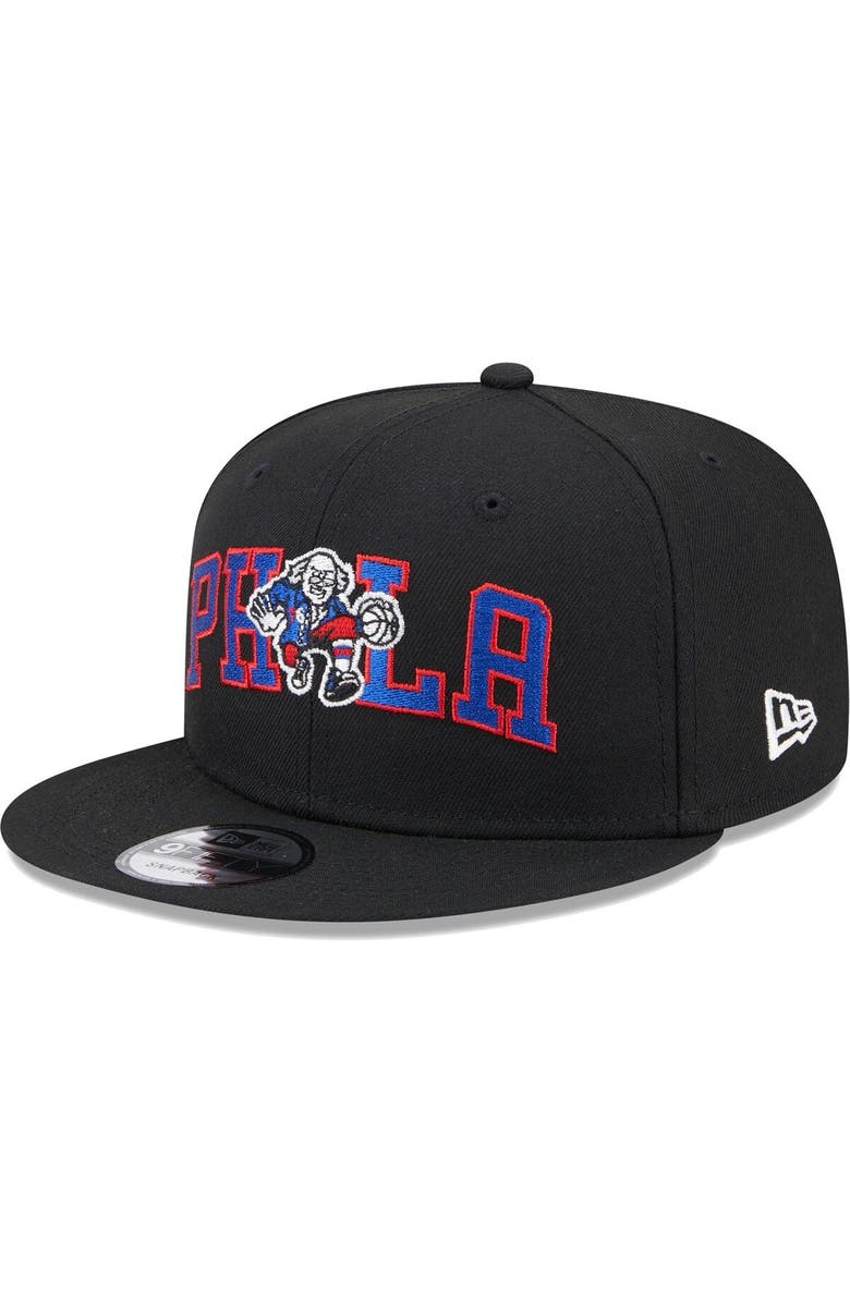 New Era Men's New Era  Black Philadelphia 76ers Logo Blend 9FIFTY Snapback Hat, Alternate, color, 