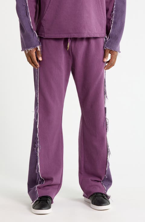 Distressed Denim Panel Flare Sweatpants