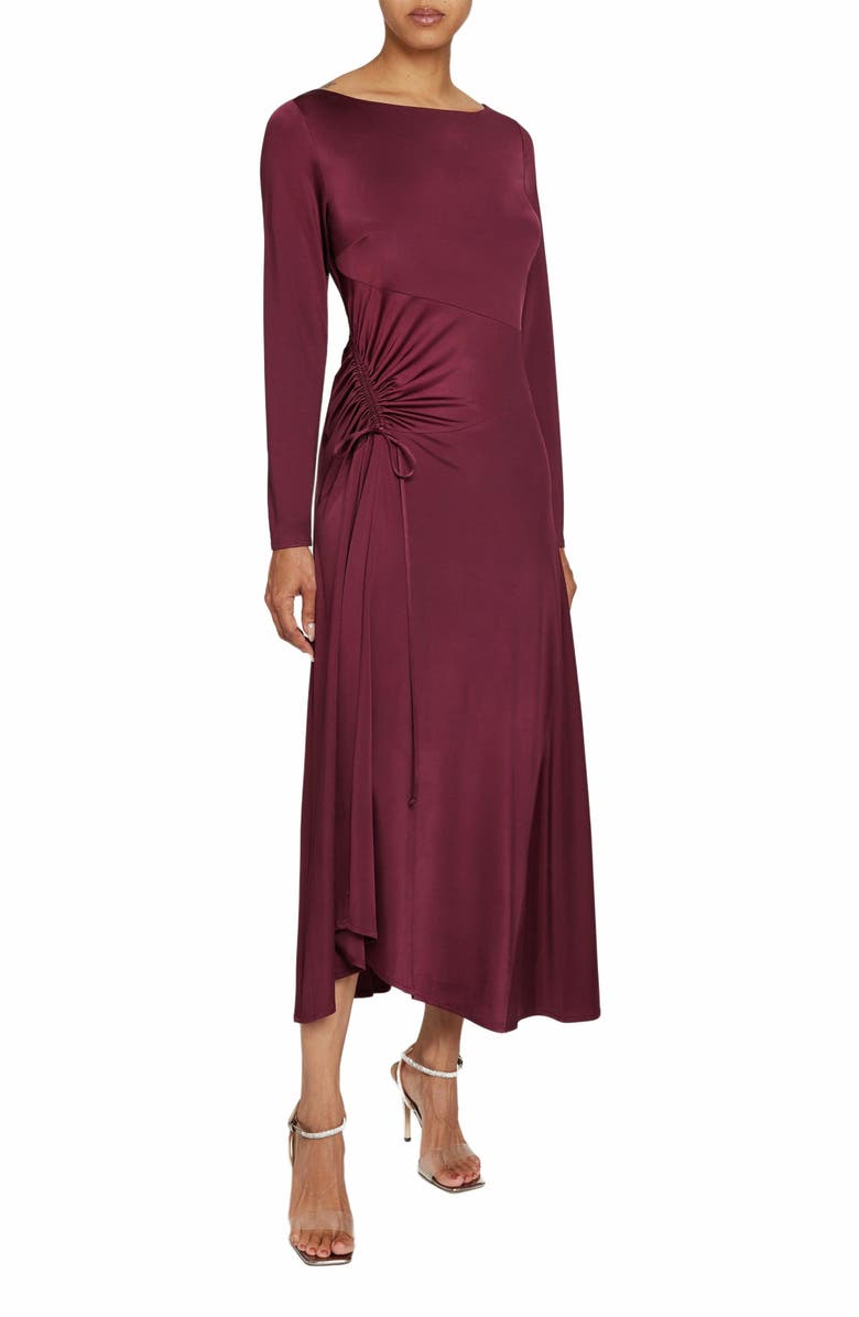 Santorelli TIA Long Sleeve Handkerchief Midi Jersey Dress, Main, color, Sangria