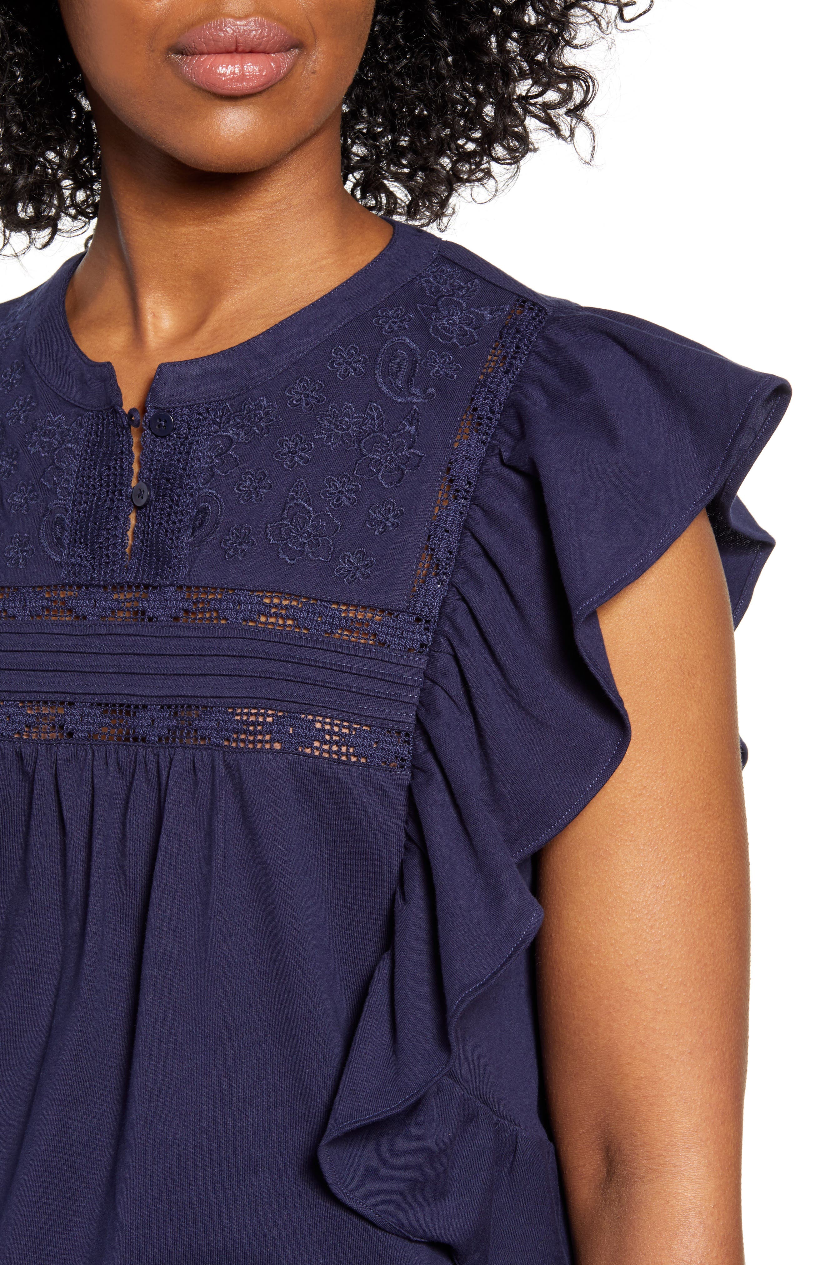 Embroidered Yoke Lace Trim Ruffle Tank (Women) | Nordstromrack