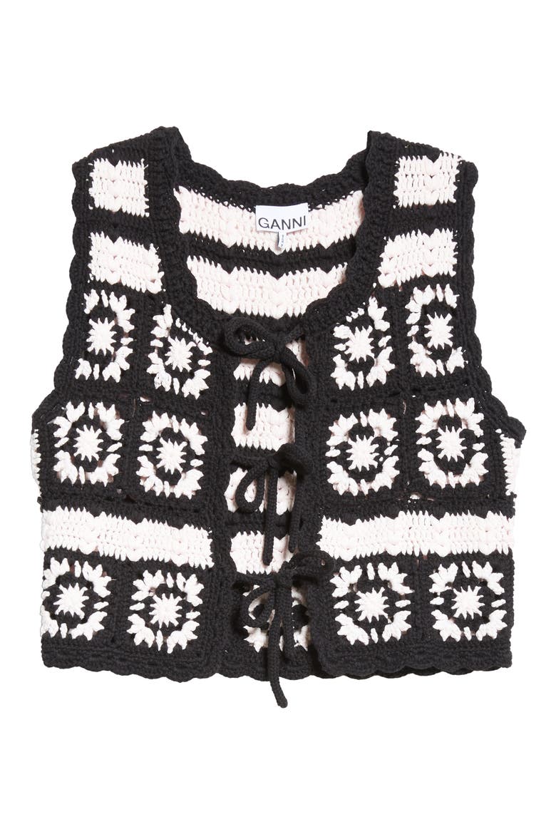 Organic Cotton Crochet Vest, Alternate, color, PRIMROSE PINK/ BLACK