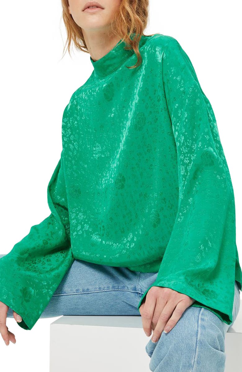 Topshop Jacquard Kimono Sleeve Top, Alternate, color,