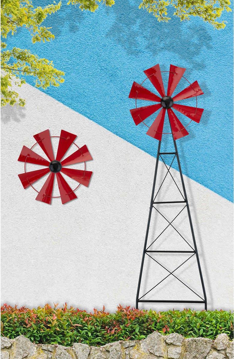 Glitzhome 44"H Metal Wind Spinner Yardstake, Alternate, color, Red
